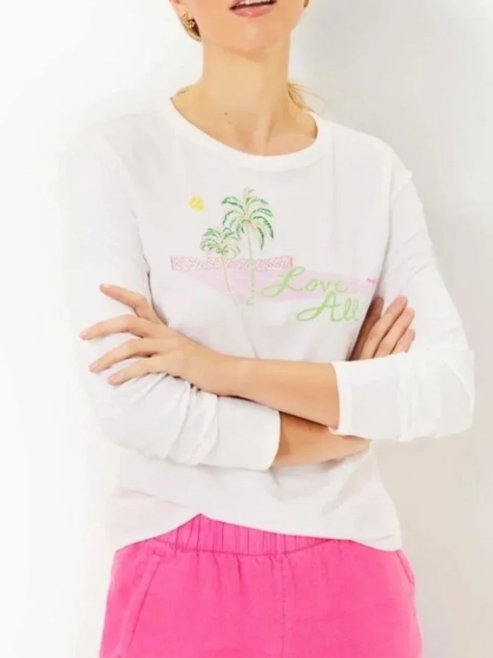 LILLY PULITZER Luxletic Rally Love All Graphic Tee White - size M